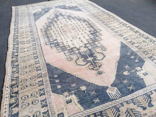 Oushak turkish wool rug 4'1x7'10 turkish handmade rug, vintage rug,kitchen rug, living room rug, bohemian rug