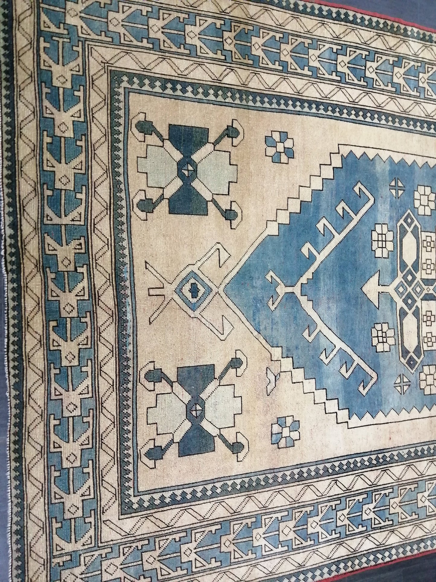 Blue Vintage Rug 7.2 x 10.6 Authentic Turkish Oushak Rug Hand Knotted Rug Rustic Rug, Wool Turkish Rug 7x10 Rug, Beige Oriental Rug 7x11 rug