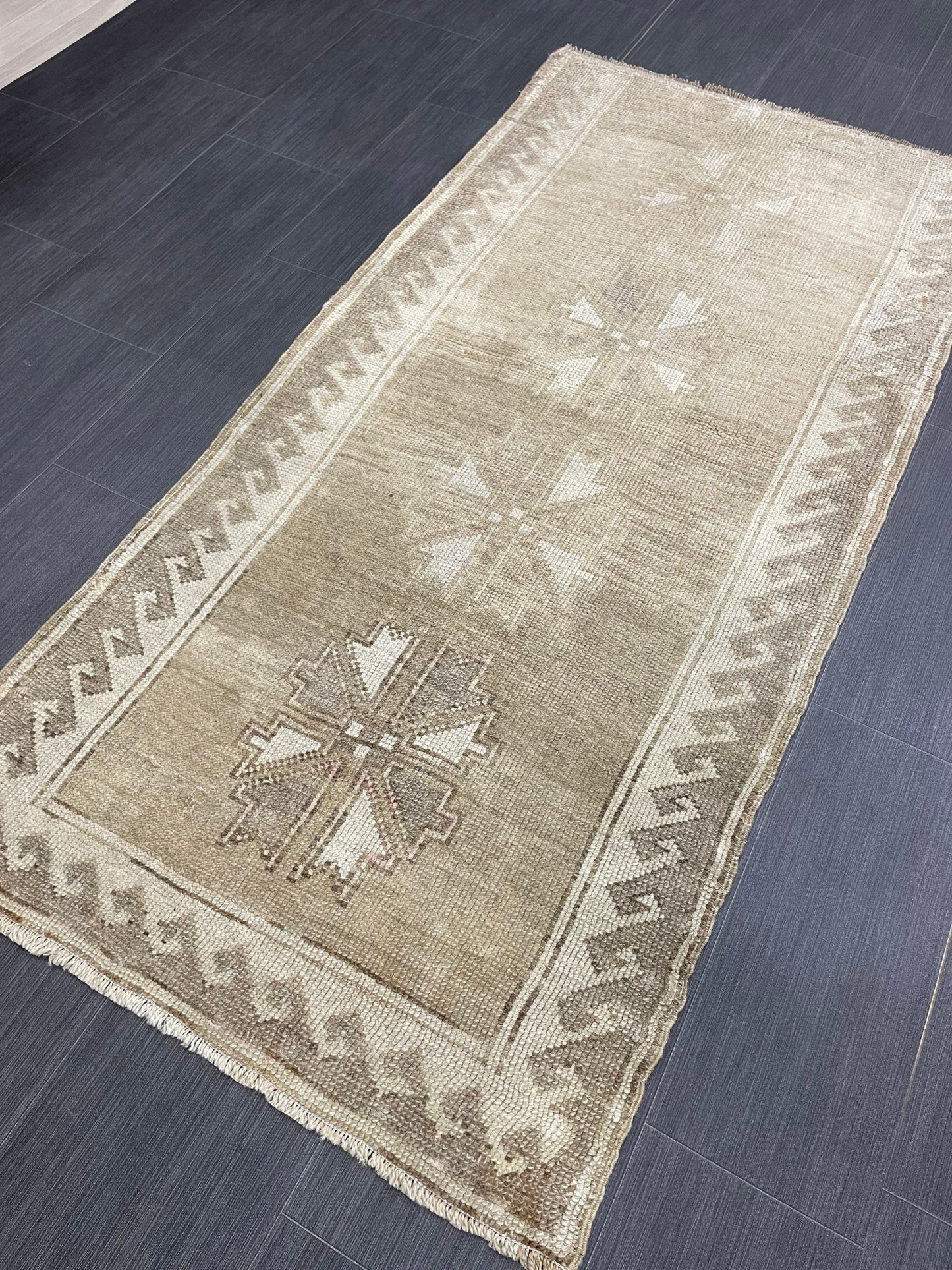 Vintage Runner Rug Muted Turkish Runner Rug 2.7 x 6 Handmade Runner Neutral Hallway Runner Kitchen Runner Rug Wool Antique Runner Rug