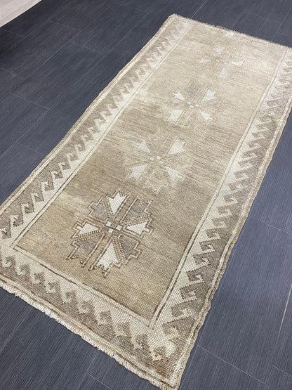Vintage Runner Rug Muted Turkish Runner Rug 2.7 x 6 Handmade Runner Neutral Hallway Runner Kitchen Runner Rug Wool Antique Runner Rug