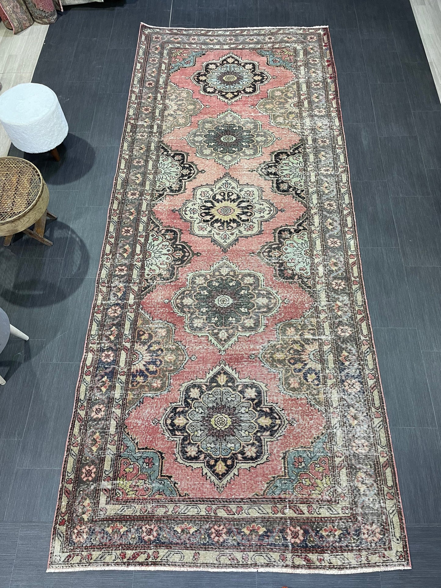 Vintage Runner Rug, Turkish 4.8 x 11.8 Runner Rug, Varigated Red Vintage Runner Rug Hallway Runner Rug Kitchen Runner Rug Wool Runner