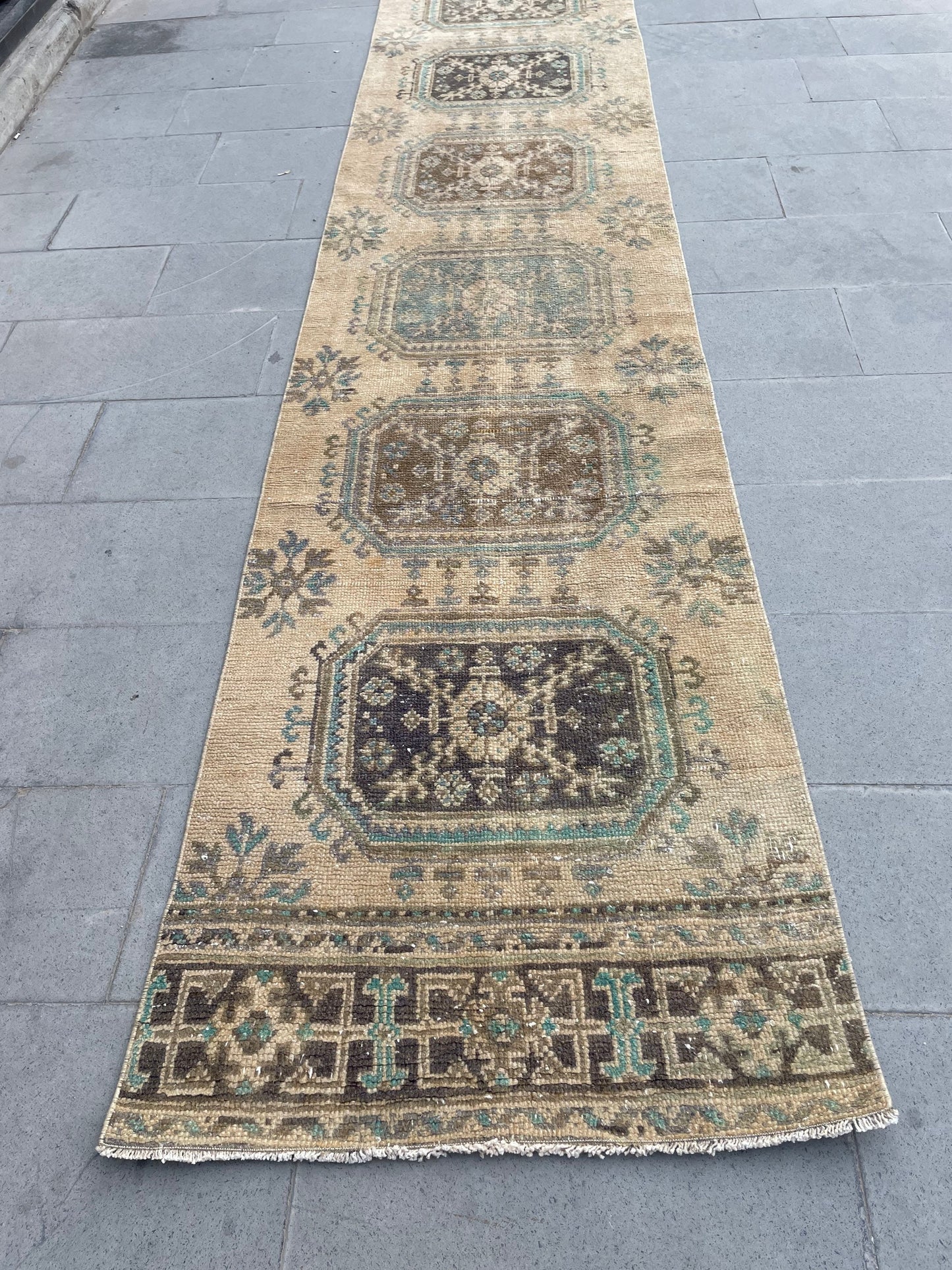 Muted Hand Knotted Extra Long Turkish Runner Very Long Stairs Runner Rug 2.8 x 20.7 Vintage Runner Rug XL Oriental Runner Staircase Runner