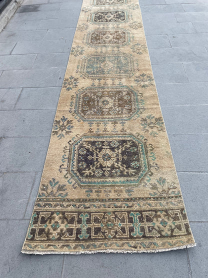 Muted Hand Knotted Extra Long Turkish Runner Very Long Stairs Runner Rug 2.8 x 20.7 Vintage Runner Rug XL Oriental Runner Staircase Runner