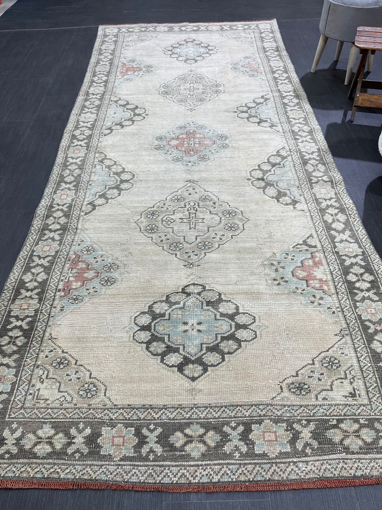 Antique Runner RUG 4.3 x 10.4 TURKISH Oushak Rug Vintage Runner Rug Vintage Runner Rug Wool Oushak Rug Handmade Rug Hand Knotted Rug