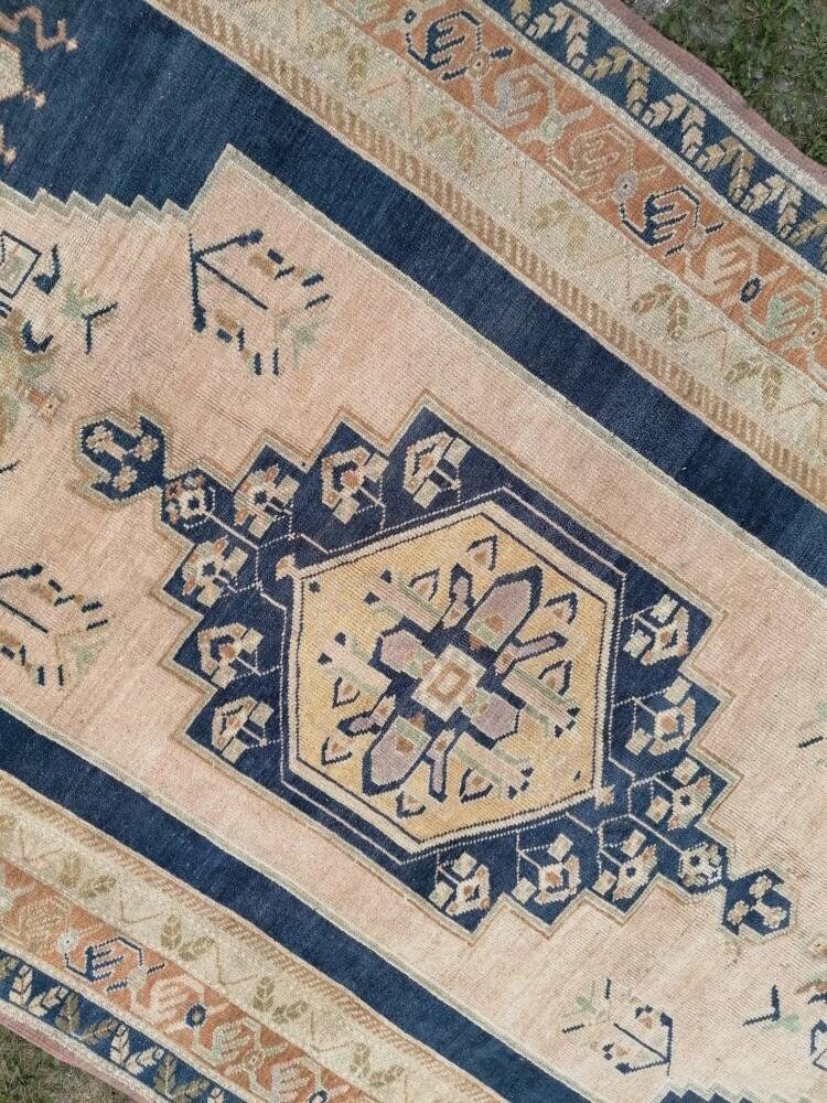 5'6x10 blue vintage rug, oushak wool rug , large anatolian rug,unique hand made