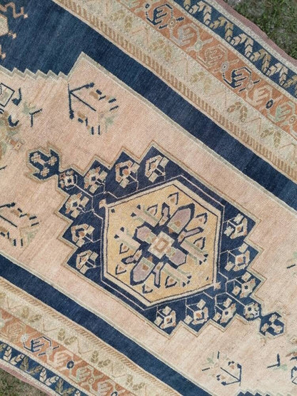 5'6x10 blue vintage rug, oushak wool rug , large anatolian rug,unique hand made