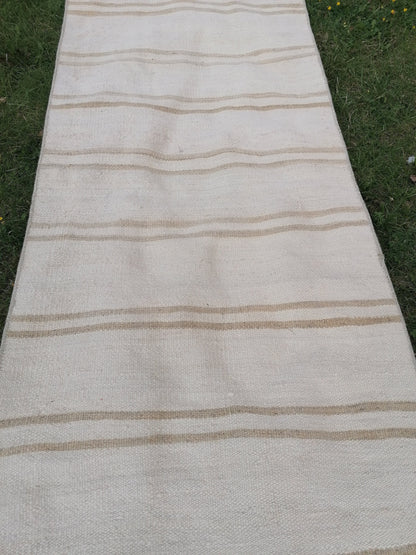 2.2x26 Neutral vintage runner rug , extra long flat woven kilim runner, oriental runner rug,  vintage handmade rug