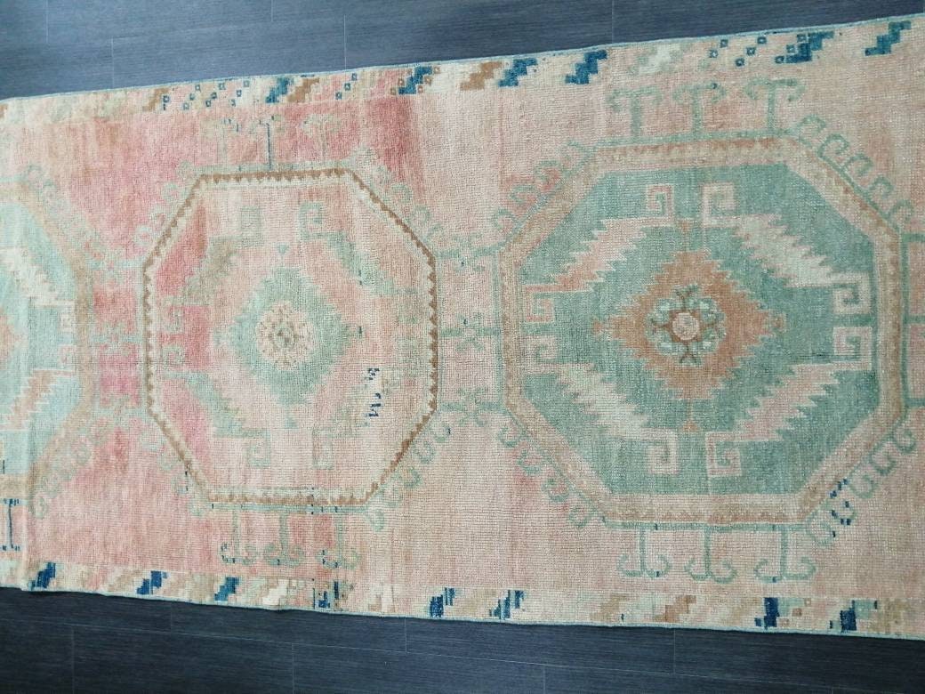 Oriental Runner Rug Muted Turkish Runner Rug 3.4 x 11.6 Vintage Runner Rug Hallway Runner Rug Muted Runner Rug Wool Runner Rug