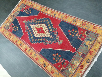 OUSHAK RUG 9 X 4.6 TURKISH Oushak Rug Blue Vintage Oushak Runner Rug Vintage Runner Rug Wool Oushak Rug Hand Made Rugs Vintage Turkish Rug