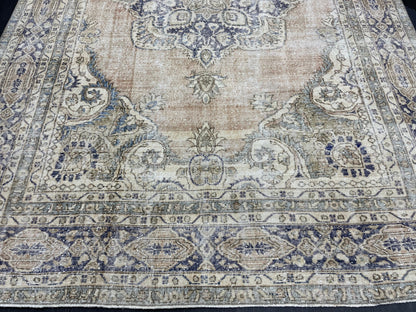 Muted Persian RUG 7.4 x 10.7 Turkish Oushak Rug Vintage Large Rug Vintage Rug Wool Muted Distressed Rug Handmade Rug Hand Knotted Rug