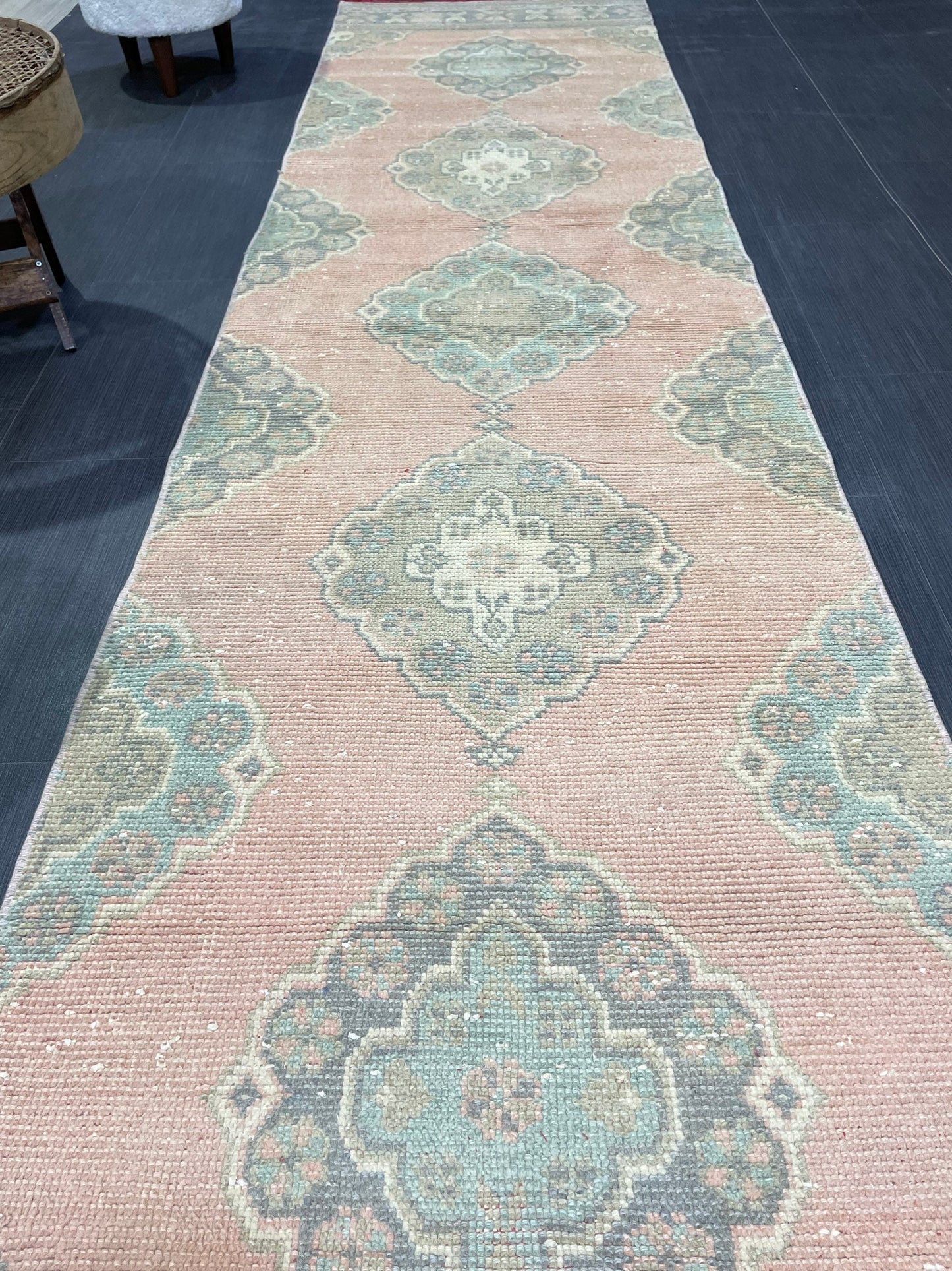 Muted Oushak Runner Rug, Turkish Runner 2.9 x 11.5 Rug Vintage Runner Rug Hallway Runner Rug Kitchen Runner Rug Wool Runner Handmade Runner