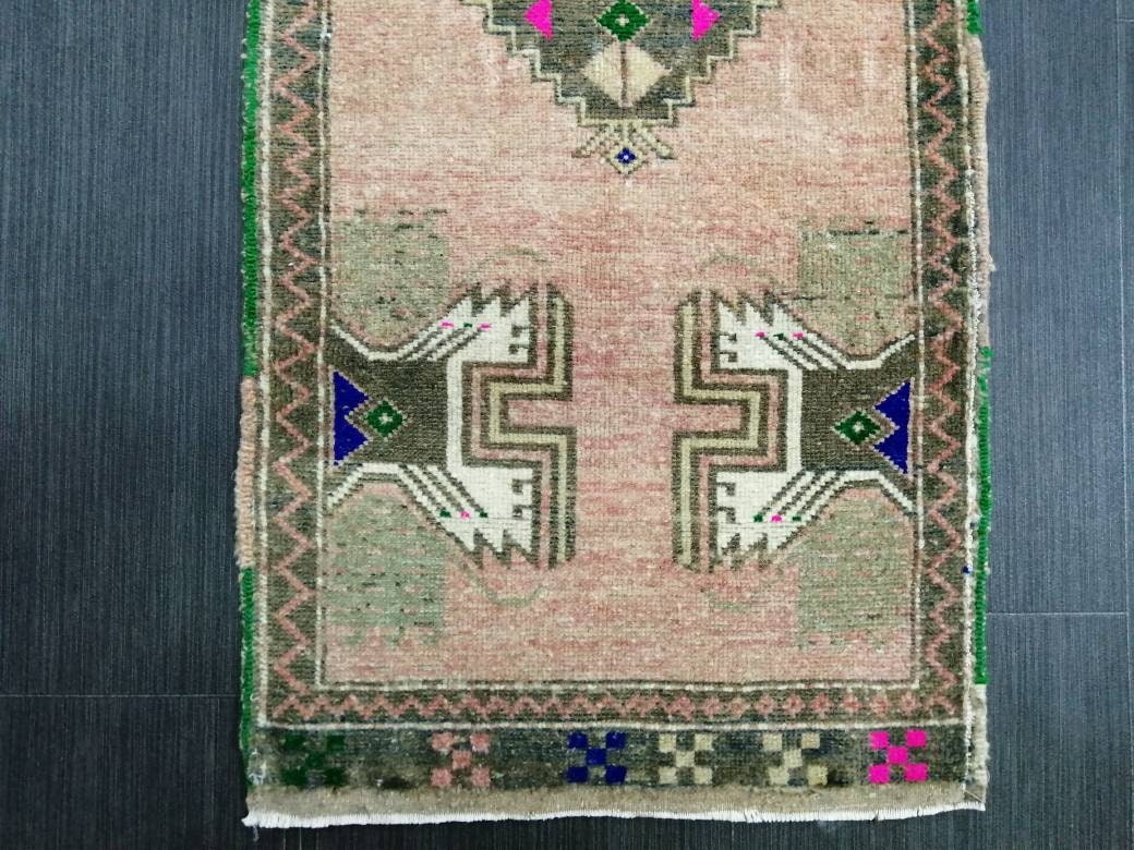 Small Turkish Rug Mini Rug Powder room Rug Turkish Rug Oushak Rug Hand Made Rug Vintage Mat Rug