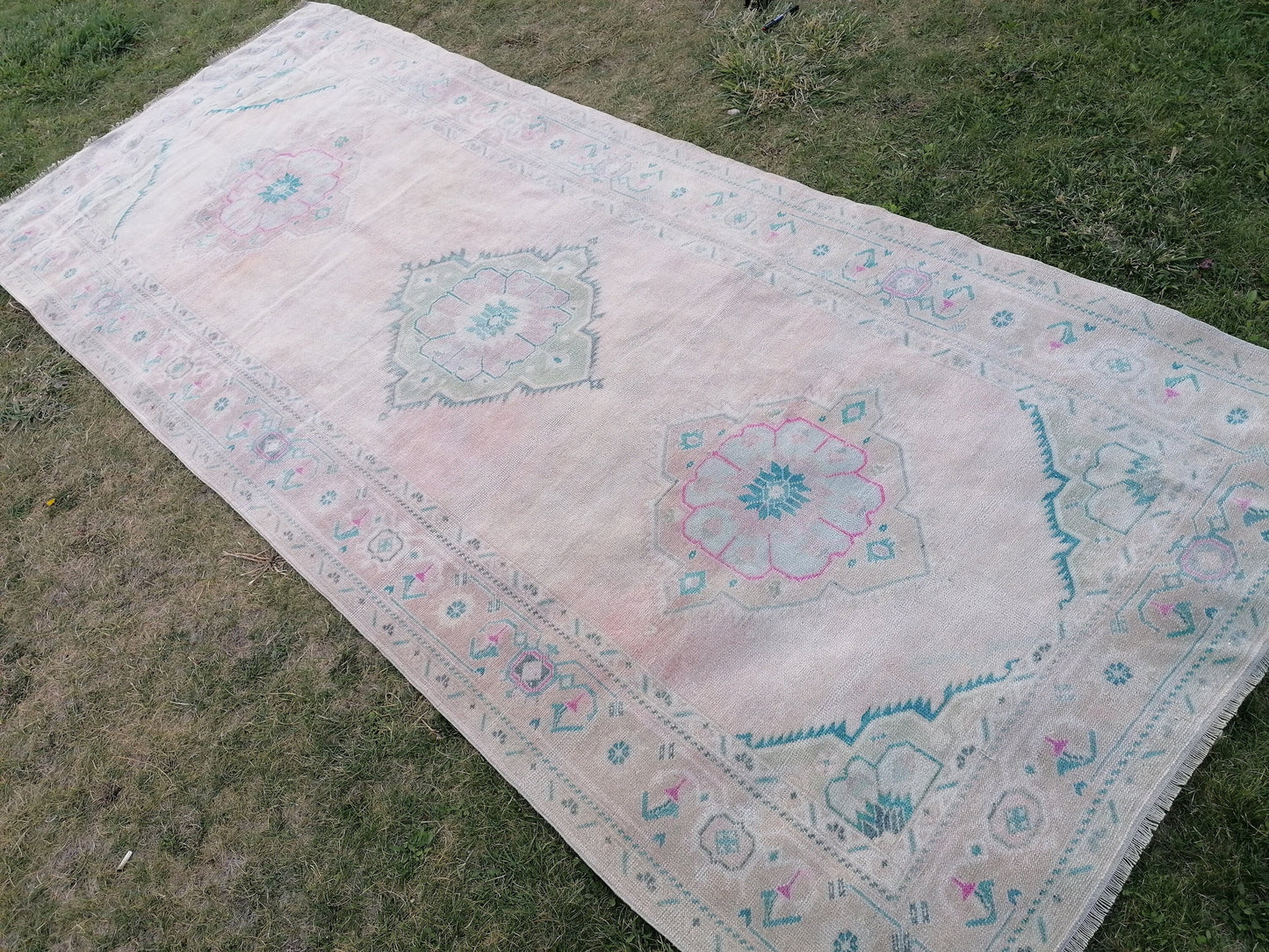 Oushak runner rug, turkish runner, vintage wool runner rug 4'10x11'6 hallway hand made rug, kitchen runner bohemian rug