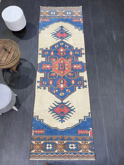 Vintage Runner Rug, Turkish Runner 2.8 x 9.2 Rug. Handmade Runner Rug, Hallway Runner Rug, Wholesale Runner Rug, Hand Knotted Runner Rug.
