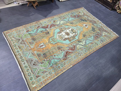 4.9 x 7.9 Rug, Handmade Rug, Oushak Rug,  Anatolian Rug, Hand Knotted Turkish Rug, burnt orange and turquoise Rug, Vintage Rug, Wool rug