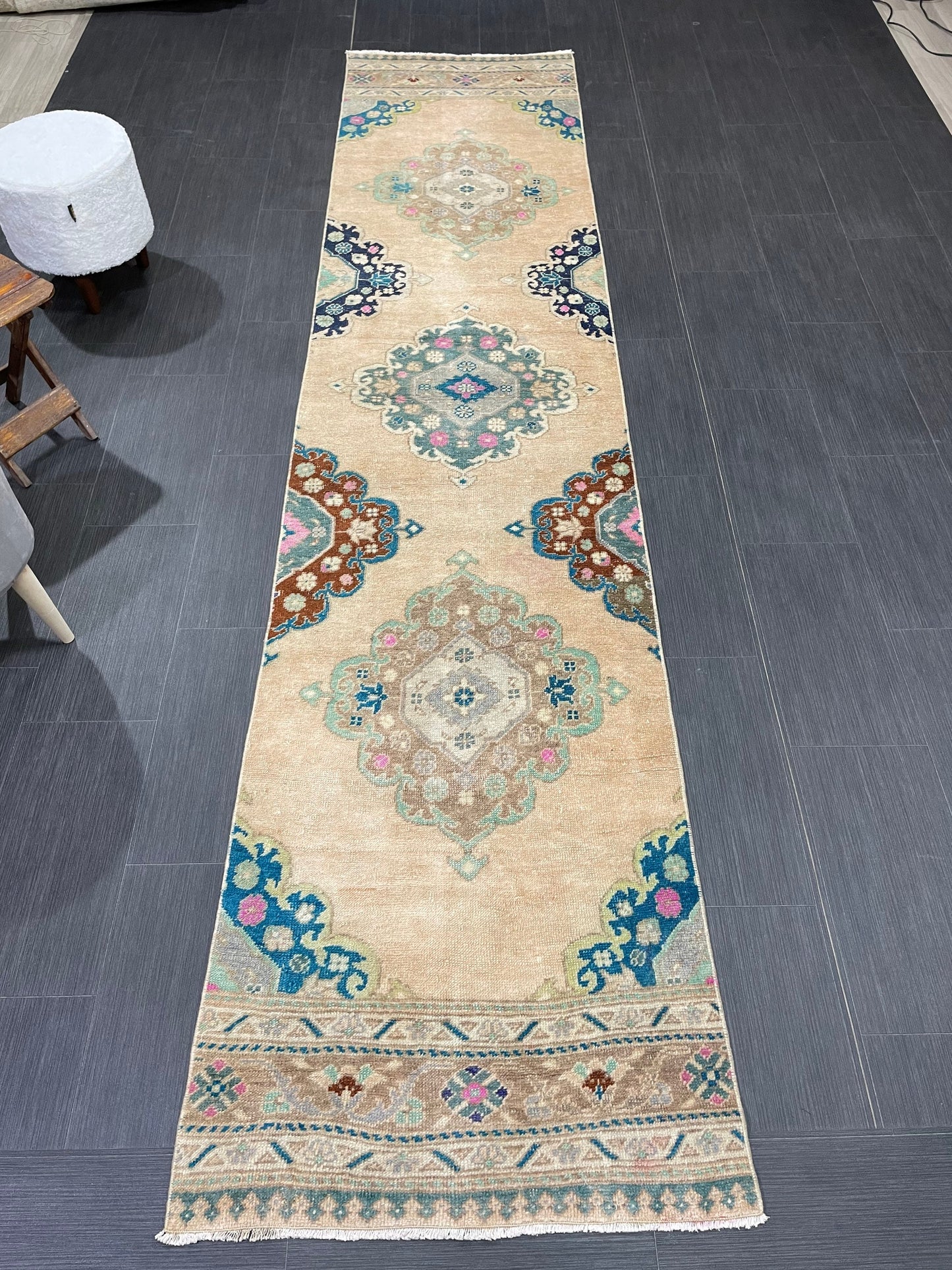 Handmade Runner RUG 2.5 x 11.5TURKISH Oushak Rug Vintage Runner Rug Vintage Runner Rug Wool Oushak Rug Antique Rug Hand Knotted Rug