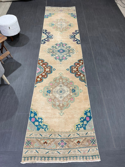 Handmade Runner RUG 2.5 x 11.5TURKISH Oushak Rug Vintage Runner Rug Vintage Runner Rug Wool Oushak Rug Antique Rug Hand Knotted Rug