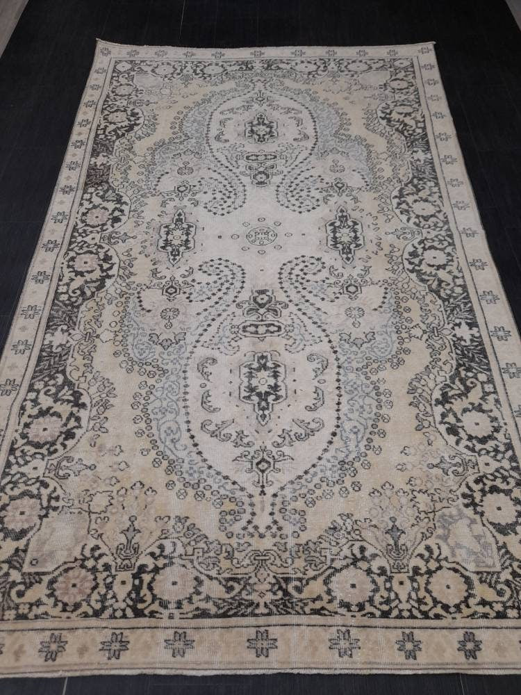 WOOL RUG Vintage 6 x 9.7 Rug Turkish Oushak  Rug, Hand Knotted Rug Persian Living Room Rug Oriental Rug Farmhouse Rug Knotted Rug 6x10 rug