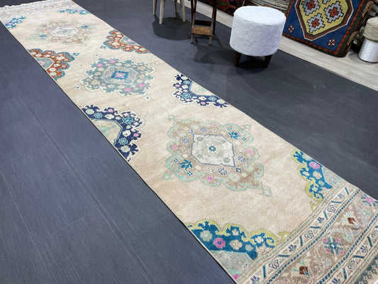Muted Oushak Runner 2.5 x 11.5 Rug Turkish Runner Rug Vintage Runner Rug Long Hallway Runner Rug Kitchen Runner Rug Wool Runner Handmade Rug