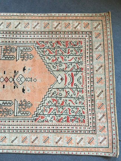 3x5 feet natural turkish living room floor rug, handmade vintage area large rug, hallway middle wide rug, oushak etnique style bedroom rugs