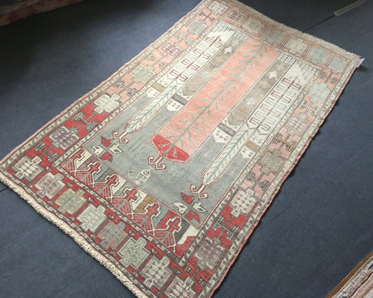 4x7 feet handmade faded color kitchen floor rug, medium size turkish living room area rug, large gray bedroom rug,oushak vintage laundry rug