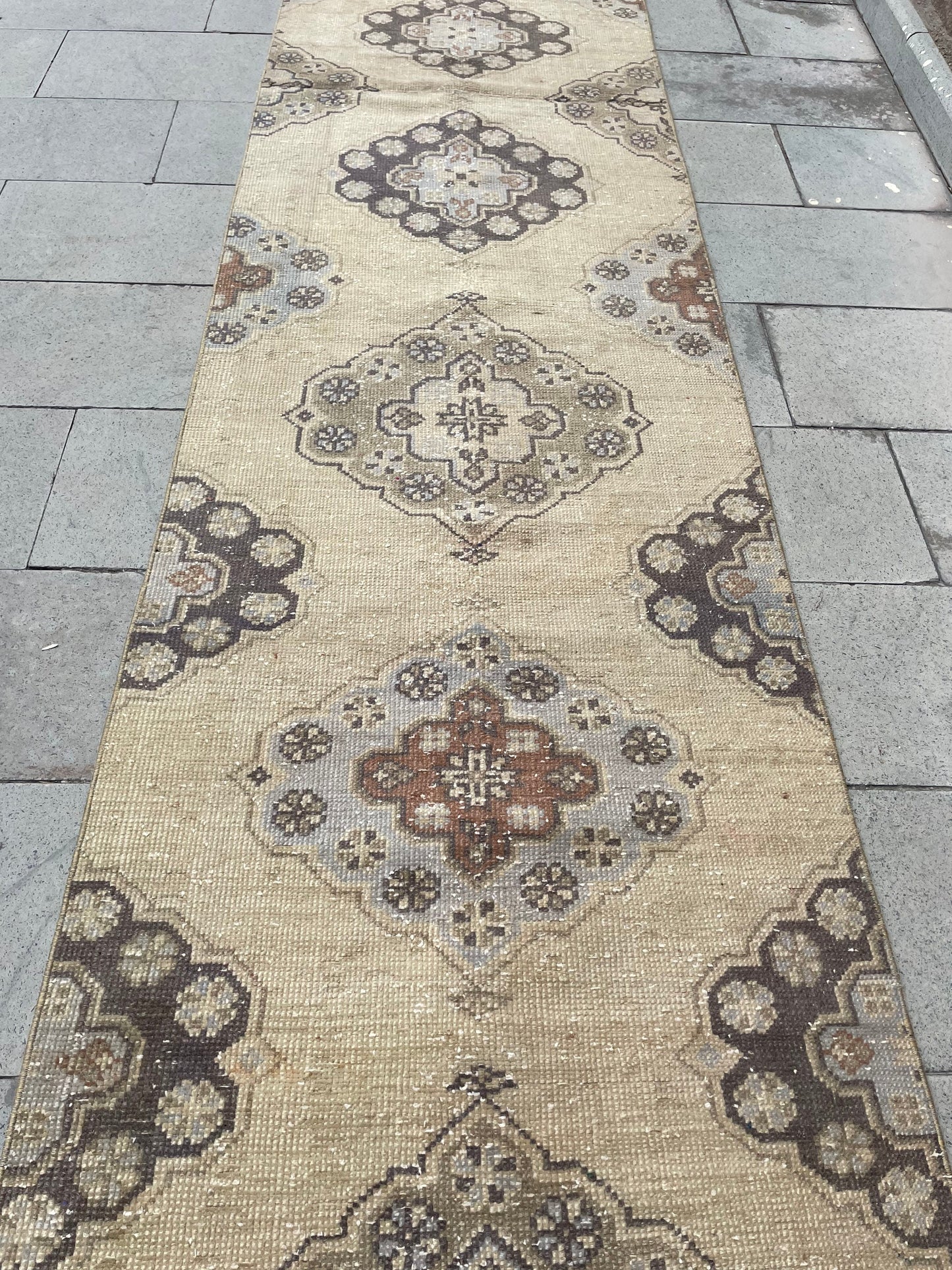 Muted Long Vintage Runner TURKISH 2.7 x 21.3 Runner Rug Handmade Runner Rug XL Oriental Runner Rug Staircase Hand Knotted Runner rug