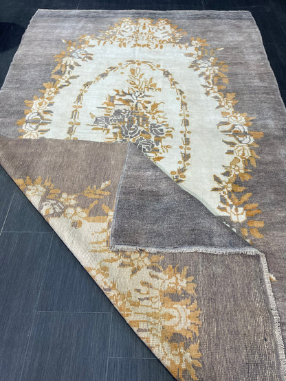 Vintage Rug, Persian 5.2 x 8.8 Rug, All Wool Hand Knotted Rug, HANDMADE Rug, Vintage Turkish Rug, Oushak Rug, Grey Wool Rug