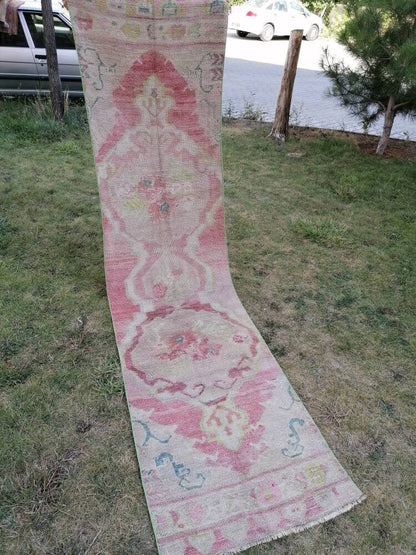 Vintage turkish runner, runner rug,hallway runner 2'7x10'1 vintage runner rug turkish hand made wool rug, kitchen rug, oushak rug
