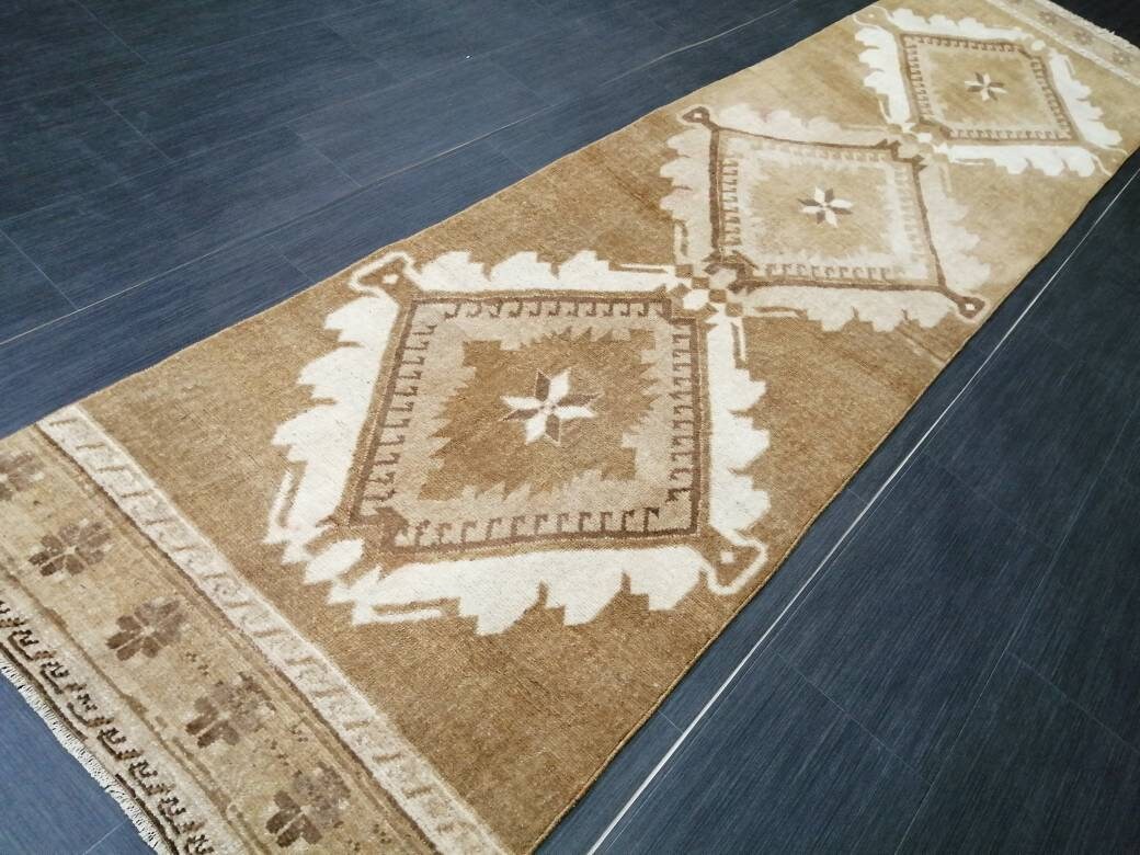 Neutral Runner Rug 2.5 x 10.7 Turkish Runner Rug Vintage Runner Rug Hallway Runner Rug Kitchen Runner Rug Neutral Wool Runner Rug
