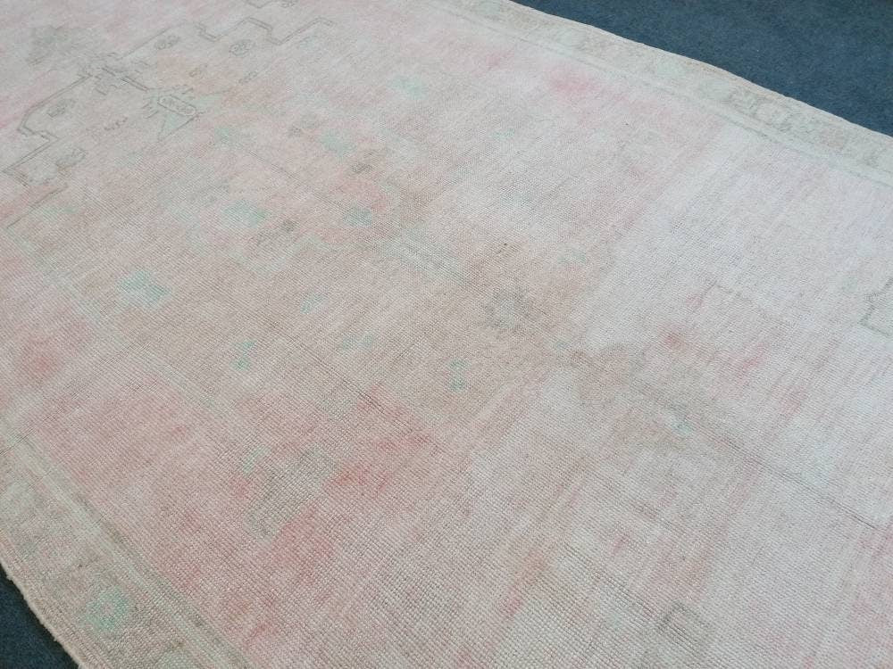 4.10 x 10.2 muted vintage rug, faded oushak rug - hand made rug, natural Turkish wool rug,