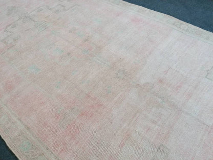 4.10 x 10.2 muted vintage rug, faded oushak rug - hand made rug, natural Turkish wool rug,