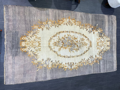 Vintage Rug, Persian 4.9 x 8.7 Rug, All Wool Hand Knotted Rug, HANDMADE Rug, Vintage Turkish Rug, Oushak Rug, Grey Wool Rug