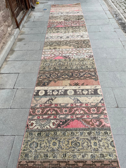 Staircase Runner Rug 2.8 x 30 ft Extra Long  TURKISH Runner Rug Vintage Runner Rug Oriental Runner Rug Patchwork Runner Hand Knotted Runner