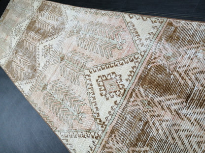 12 x 3.2 Muted Vintage Runner Rug Muted Hallway Runner Rug Kitchen Runner Rug Distressed Wool Runner Rug Wool Oushak Runner