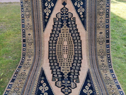 4x7'7 blue rug, living room rug vintage oushak rug