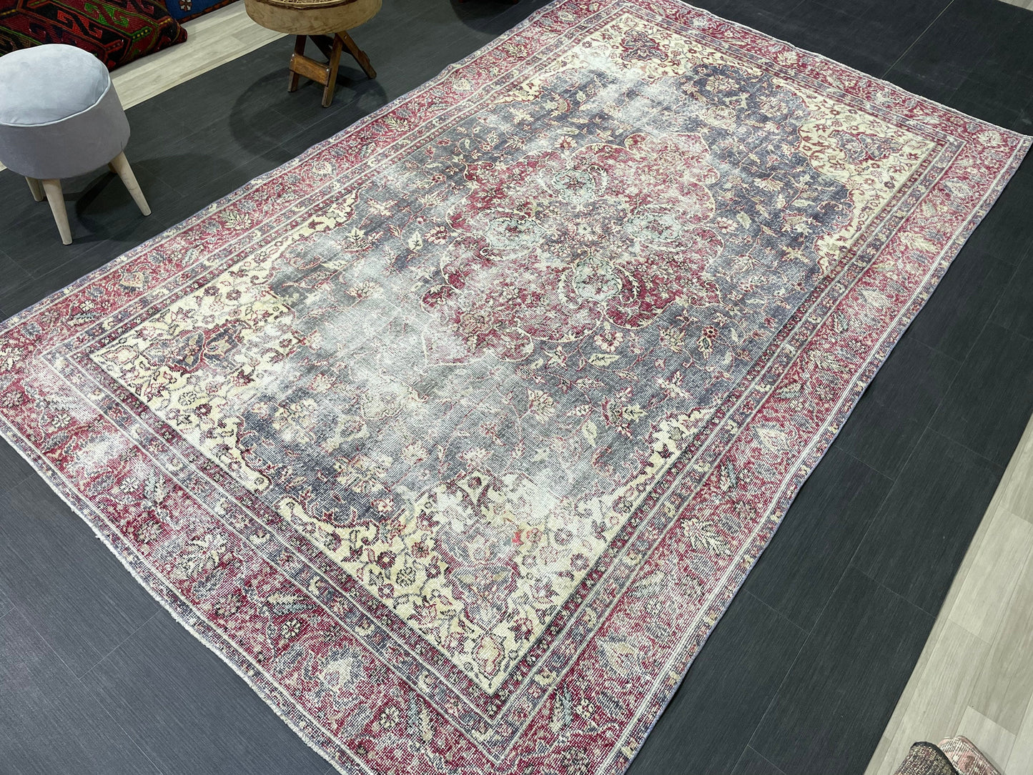 Antique Persian RUG, Turkish Oushak 6.3 x 10 Rug, Vintage Distressed Rug, Vintage Rug, Wool Muted Oriental Rug, Handmade Rug,