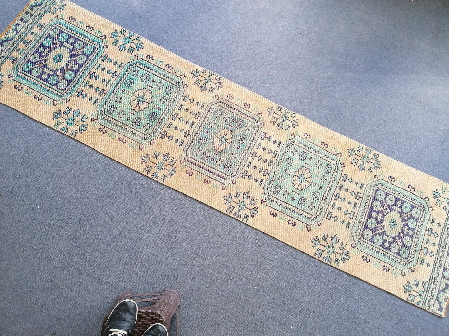 Vintage wool runner 2'7x10'6 oushak vintage runner kitchen runner rug, vintage anatolian runner rug,unique hand made bohemian