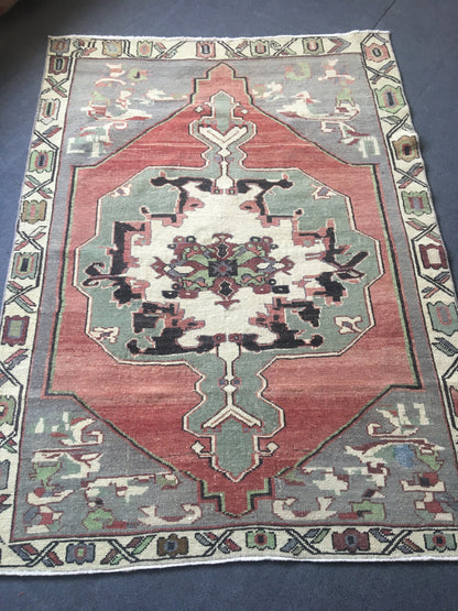 4x5 feet green laundry floor rug, vintage turkish red kitchen area rug, oushak bedroom bohem rug, anatolian bathroom large rug, wool carpets