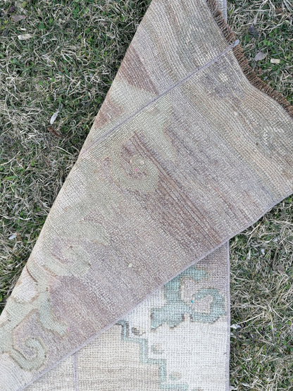 Turkish patchwork runner rug 2'2x11 neatural runner rug, vintage oushak rug, kitchen runner rug,hallway runner vintage runner rug