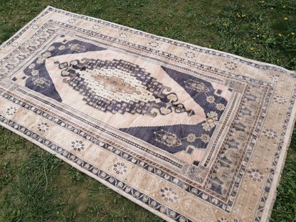 Quality oushak rug, blue turkish rug 5'2x10 large vintage rug wool oushak rug hand made rug