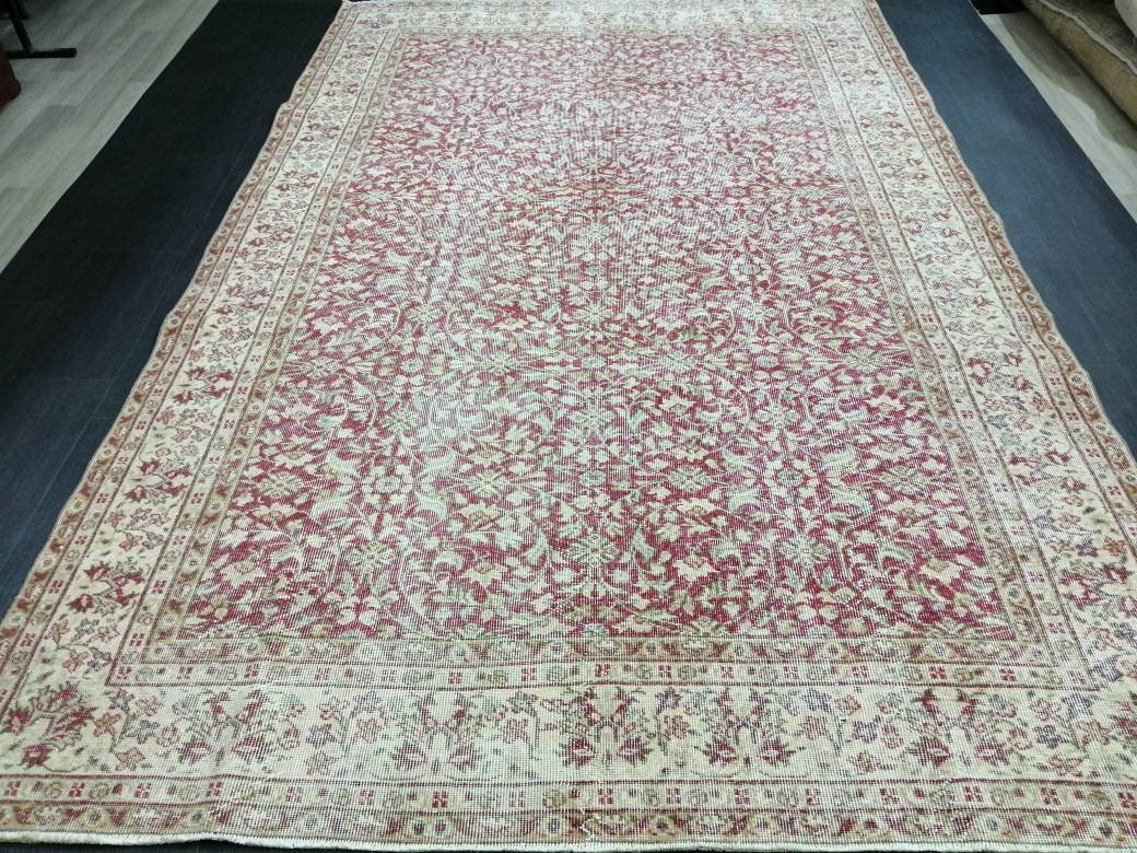 Vintage Turkish Rug 6.6 x 10. 3 Muted Oushak Rug Muted Vintage  Rug Wool Oushak Rug Hand Made Rugs Vintage 7x10 Turkish Rug