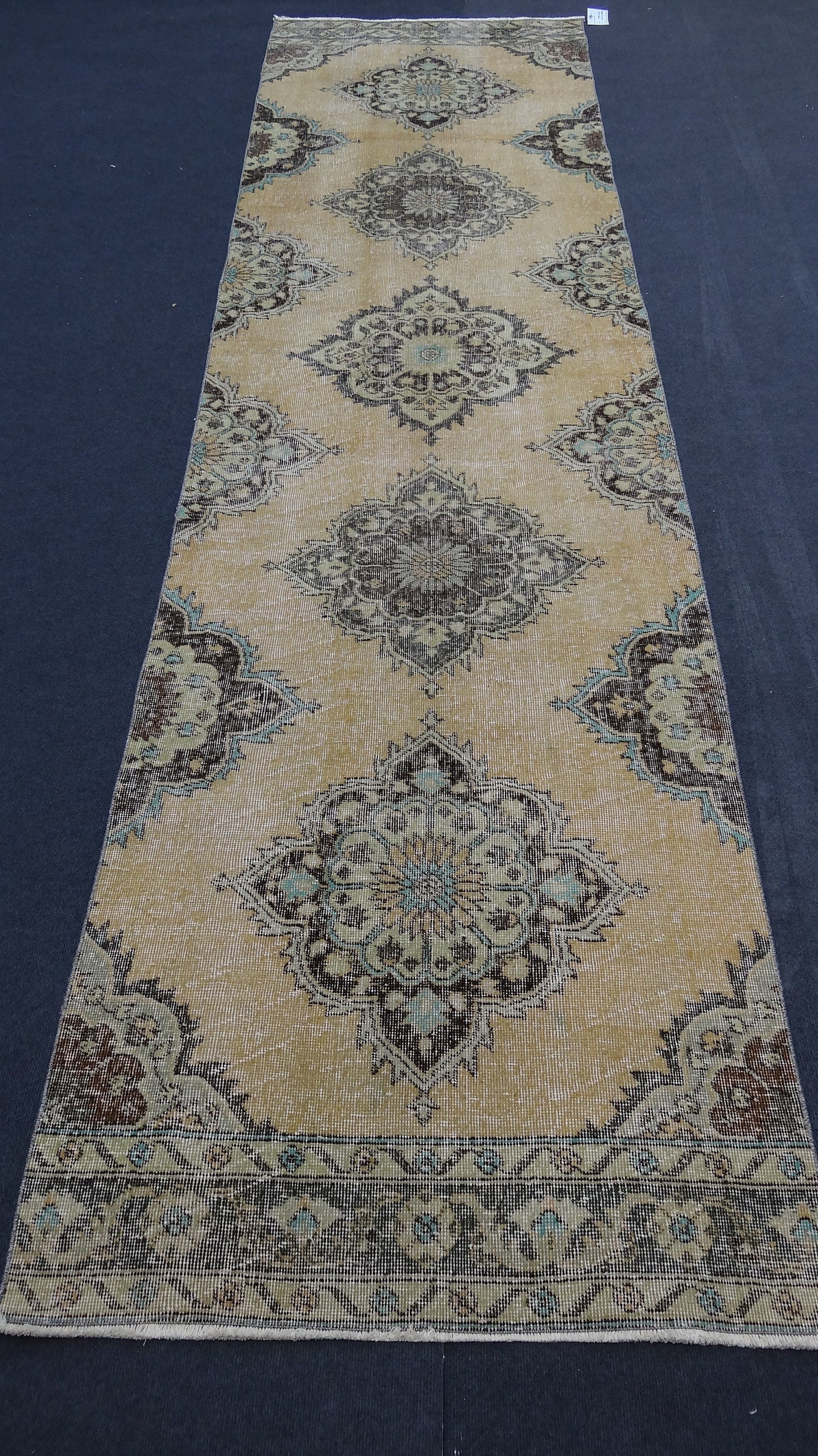 Turkish runner rug, distressed vintage wool runner 3'4x12'6 hallway oushak runner, kitchen runner rug, bohemian handmade rug