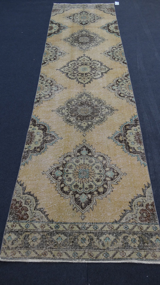 Turkish runner rug, distressed vintage wool runner 3'4x12'6 hallway oushak runner, kitchen runner rug, bohemian handmade rug