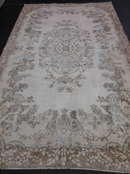 MUTED TURKISH RUG 6.4 x 10.3 Oushak Rug Vintage Oushak Rug Vintage  Rug Wool Rug Hand Made Rug Vintage Persian Rug Vintage Oriental Rug