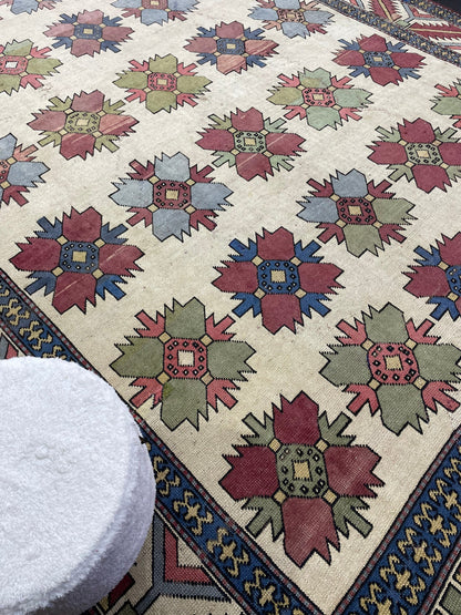 Vintage OUSHAK RUG, TURKISH 8.5 x 13.3 Rug, Large Persian Rug, Vintage Oriental Rug, Vintage Handmade Rug, Blue Wool Rug