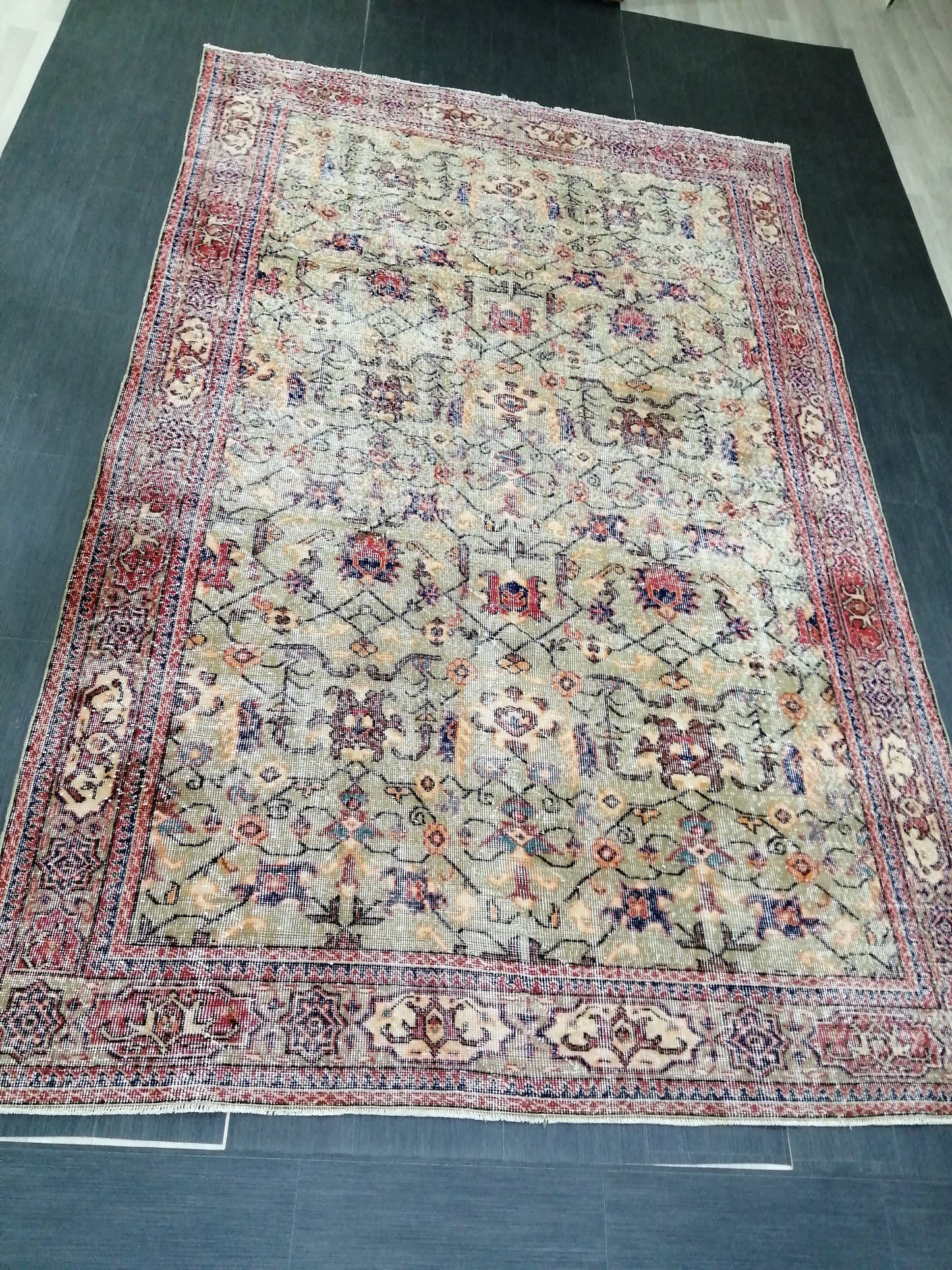 6.5 x 10.5 Green OUSHAK RUG TURKISH Oriental Rug Vintage Rug Vintage Runner Rug pink Rug Hand Made Rugs Vintage