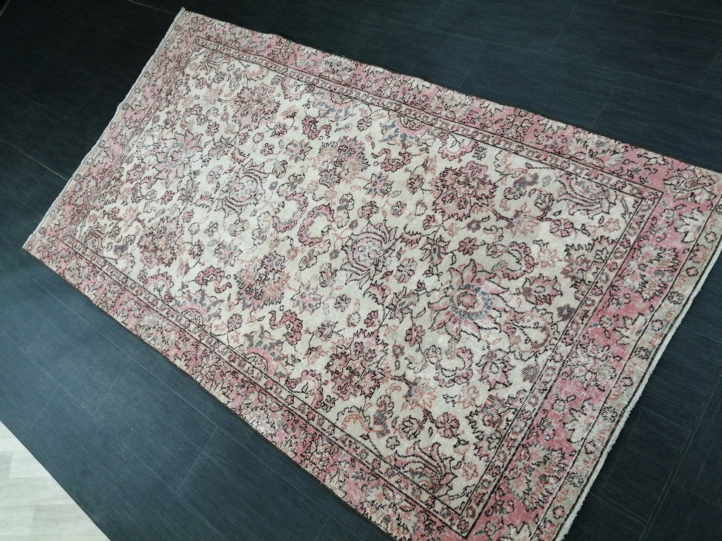 Pink Rug 4.5x 8 Hand Made Rug, Oushak Rug, Rustic Rug, Bohemian Rug, Rug Runner, Turkish Rug, Farmhouse Rug, Vintage Rug, Wool rug