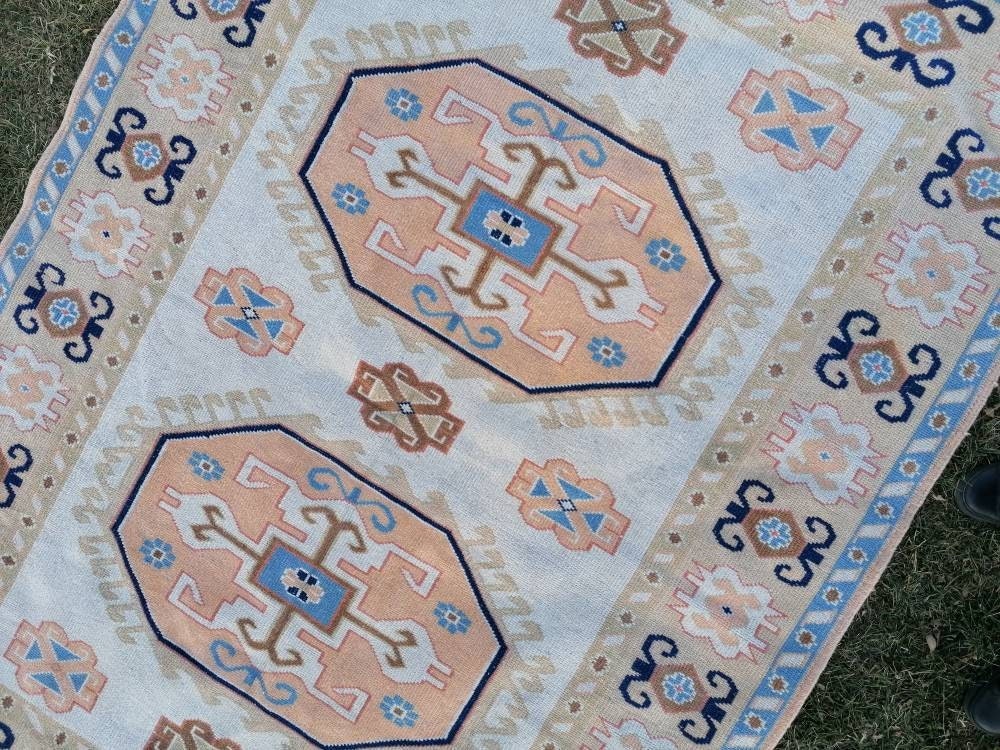 Oushak wool rug, vintage blue hand made rug 5'8x7'8 kitchen rug, living room rug, vintage anatolian rug,unique hand made rug