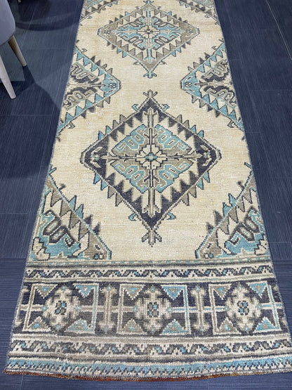 Vintage Persian Runner 2.7 x 12.4 Rug, Turkish Runner Rug, Handmade Runner, Staircase Runner, Kitchen Runner Rug, Wool Runner Rug