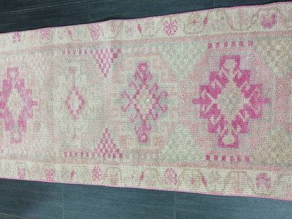 Oriental Runner Rug Muted Turkish Runner Rug 2.2 x 10.4 Pink Vintage Runner Rug Hallway Runner Rug Muted Persian Runner Rug Wool Runner Rug